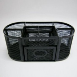 ORGANIZADOR MESH OVALADO CON CAJON METAL NEGRO Y PLATA