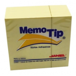 NOTAS ADHESIVAS JANEL MEMOTIP CUBO 3X3"400H AMARILLA